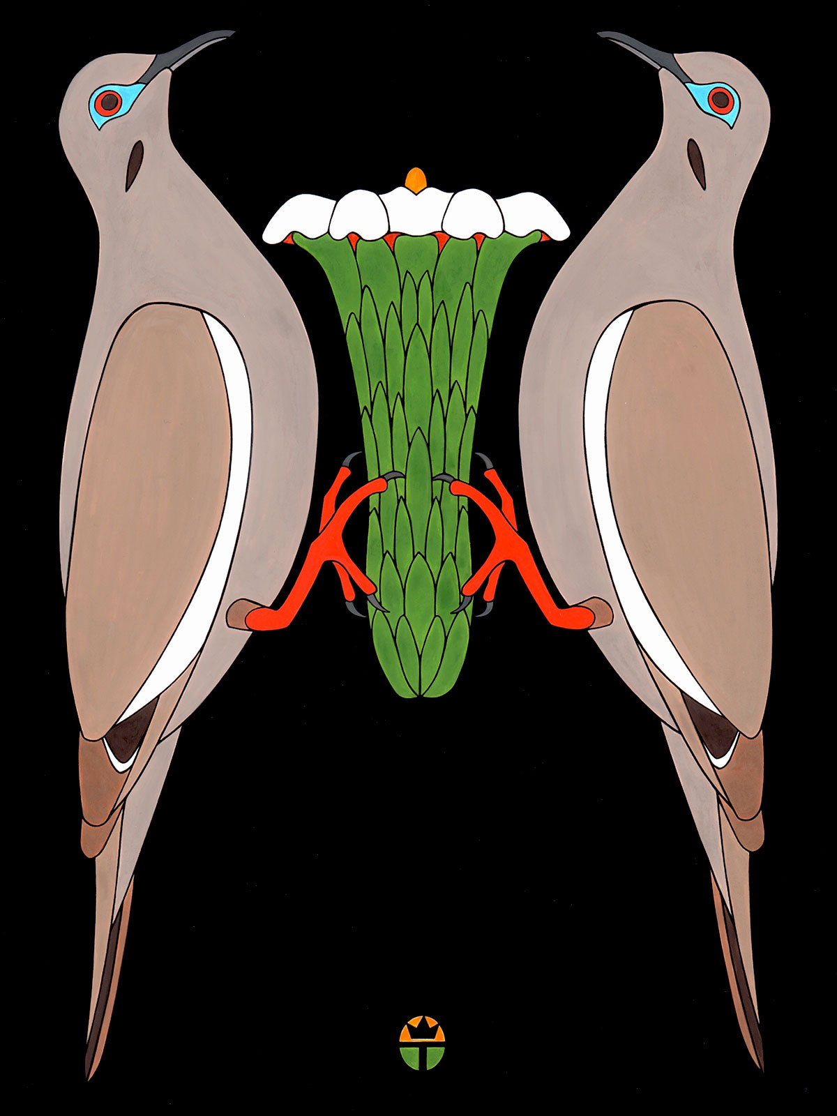 two birds with saguaro cactus blossom