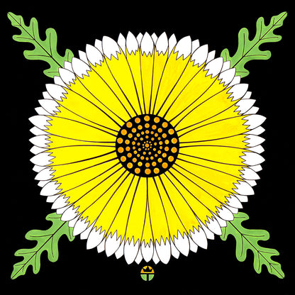 signed print of tidy tip blossom. yellow petals that are white on the tips, green leaves