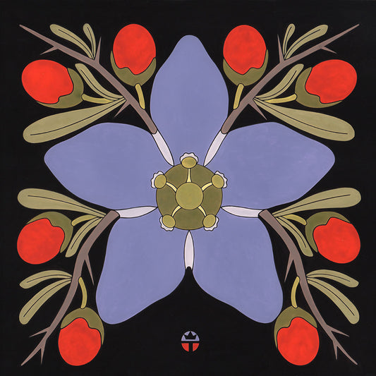 mandala style print of wolfberry flower by artist wil taylor